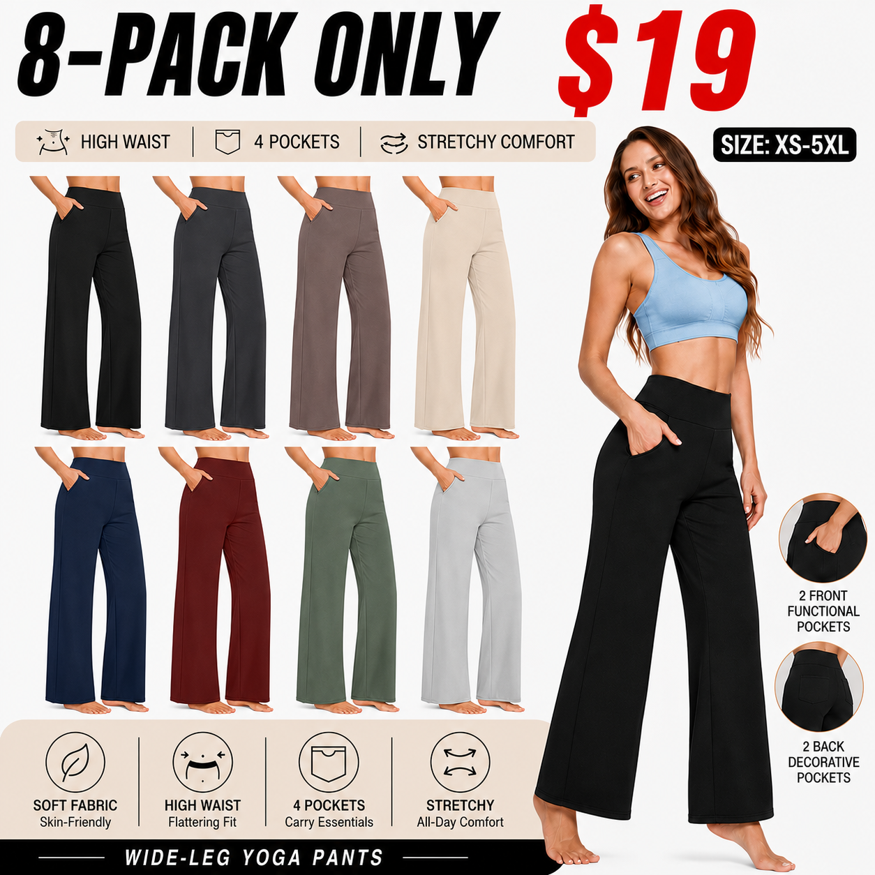 Women's High-Waisted Wide-Leg Yoga Pants—Soft, Stretchy, and Casual