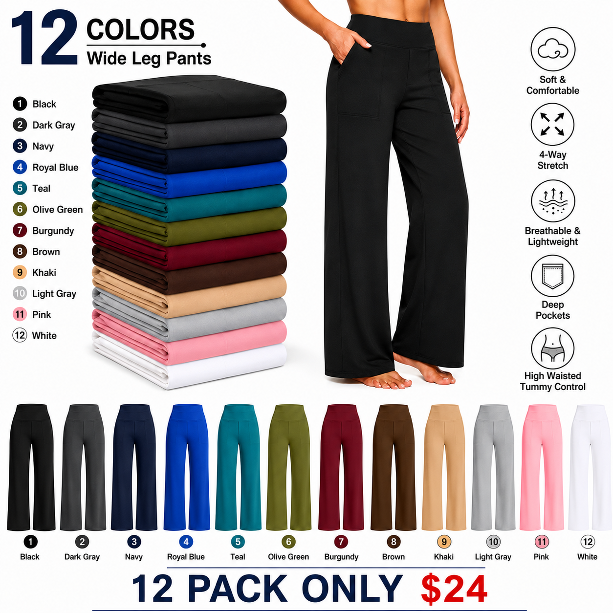 Women's High-Waisted Wide-Leg Yoga Pants—Soft, Stretchy, and Casual