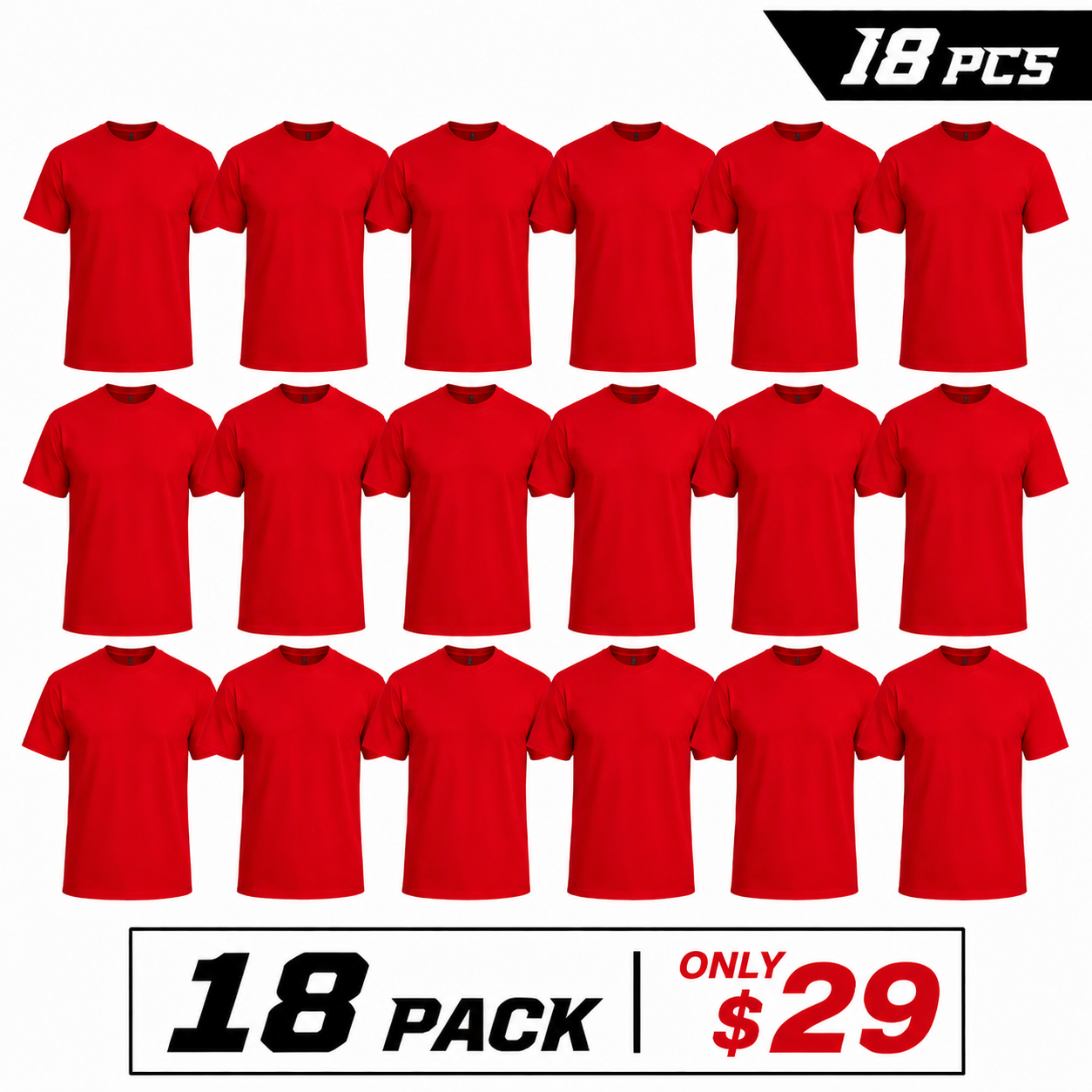 18-Pack 100% Cotton T-Shirts (Unisex)