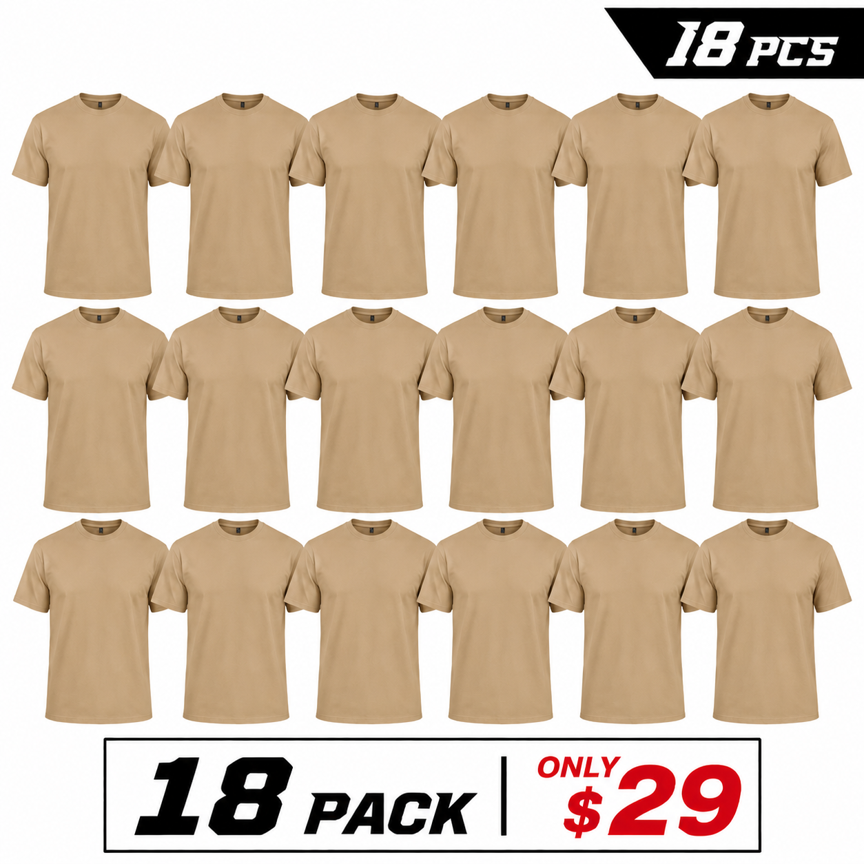 18-Pack 100% Cotton T-Shirts (Unisex)